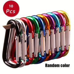 10pcs Aluminum D-shaped Carabiner Keychain Spring Buckle Random