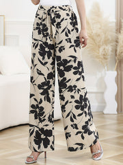 Boho Floral Print Wide Leg Pants with Knot Detail