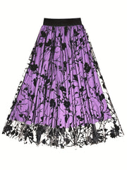 Women's Plus Floral Print High Waisted A line Swing Skirt