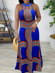 Geometric Print Off Shoulder Nipped Waist Dress