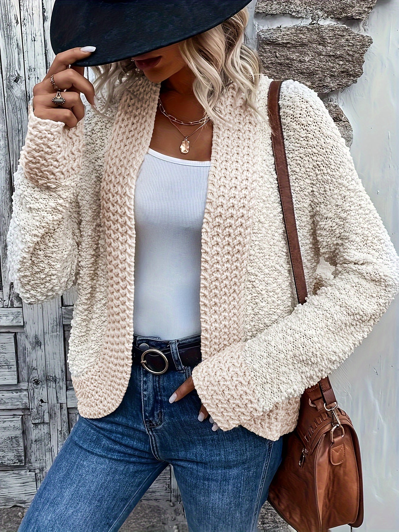 Casual Cardigan Women's Solid Long Sleeve Open Front Stretch Cardigan