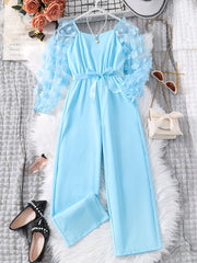 Flower Appliques Mesh Long Sleeve Jumpsuit for Party