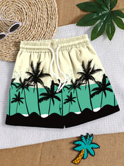 Boys Swim Trunks Coconut Trees Elastic Waist Beach Pants