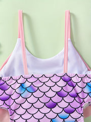 Girls Fish Scale Print Swimsuit Stylish Swimwear For Kids