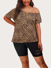 Plus Leopard Print Top & Ripped Shorts 2 Piece Set