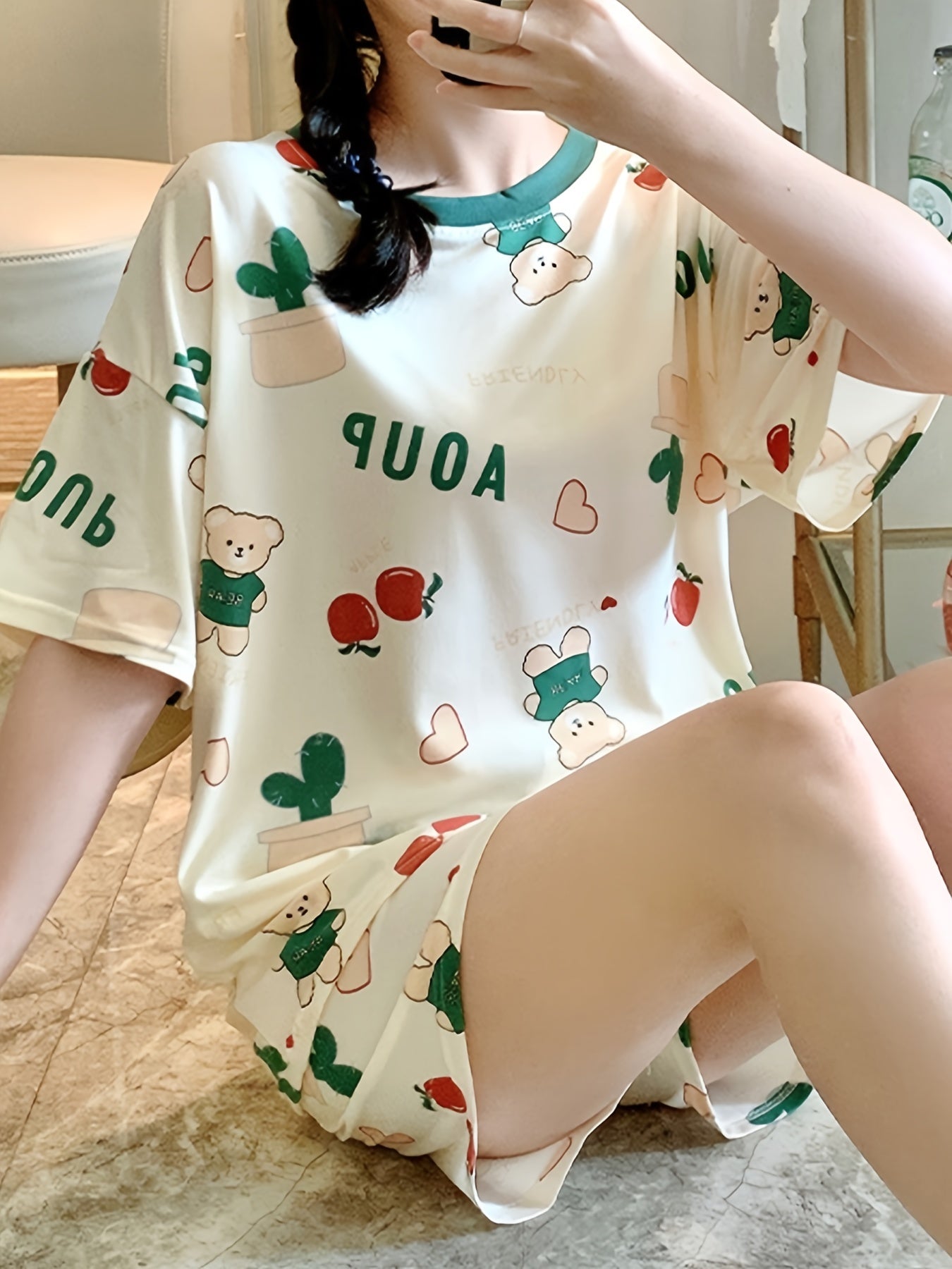 Cartoon Little Man Pajamas Set Short Sleeve Top & Shorts