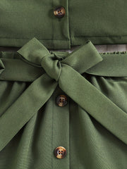 Girl's 2pcs Button Front Jacket & Belted Skirt Set for Spring Autumn
