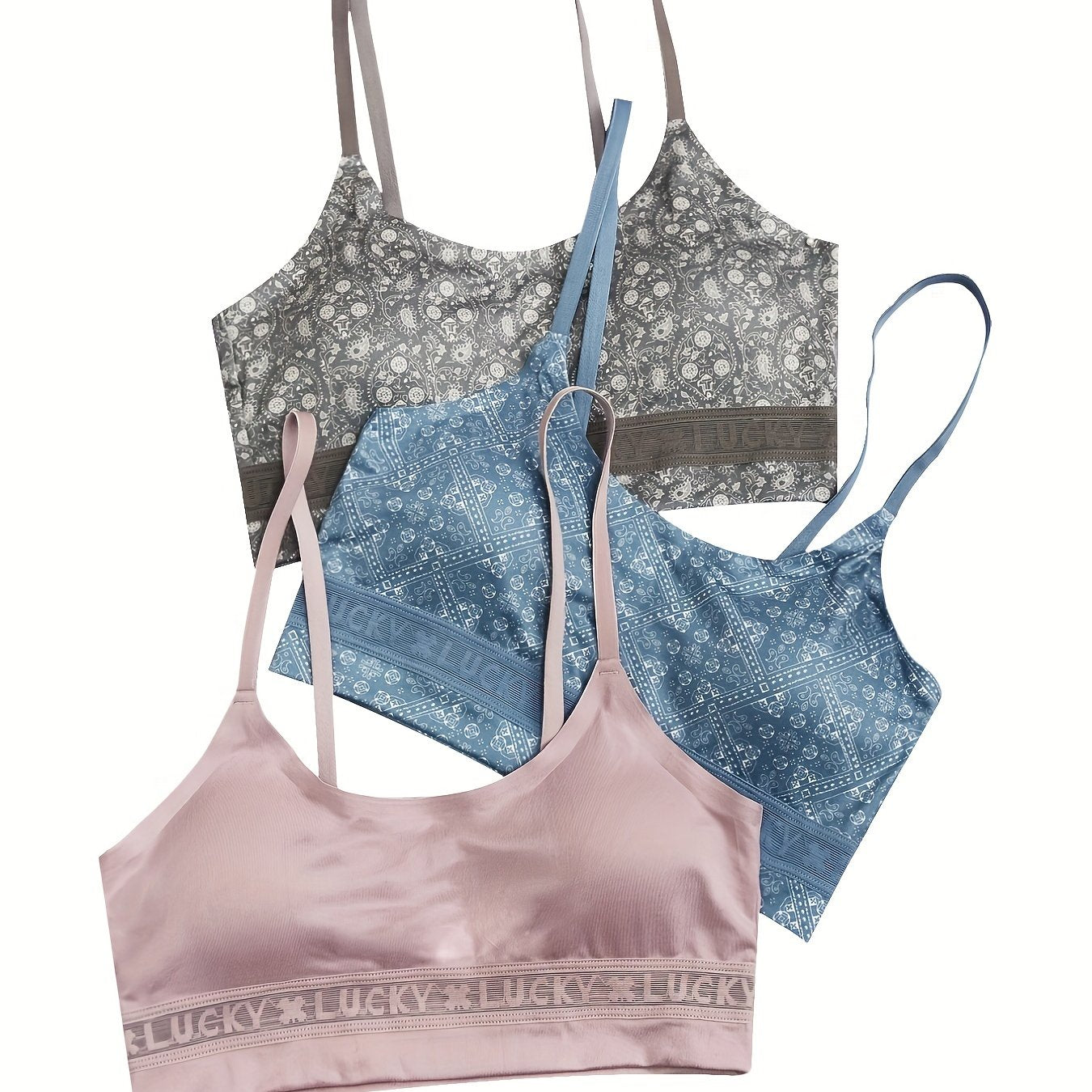 3pcs Floral Seamless Padded Cami Bra Set