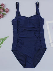 Square Neck Ruched Front One Piece Swimsuit High Cut Bathing Suit