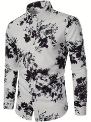 Men's Flower Print Casual Button Up Shirt