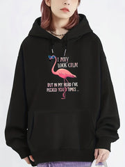 Flamingo Print Hoodie Long Sleeve Sweatshirt
