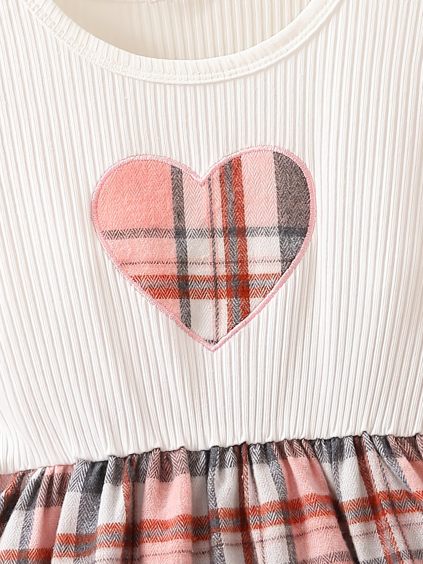 Girls' Plaid Heart Embroidered Dress - Spring/Autumn