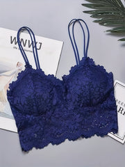 Floral Lace Wireless Bra with Scallop Trim Straps