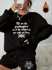 Plus Size 2 Piece Set Women's Slogan & Moon Print Sweatshirt & Shorts Outfits