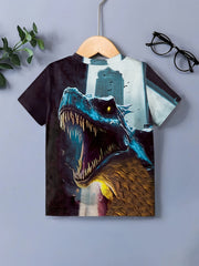3D Print Dino In The City Graphic Short Sleeve T shirt For Girls