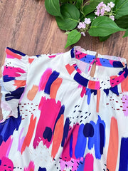 Casual Blouse Women's Plus Random Print Ruffle Sleeve