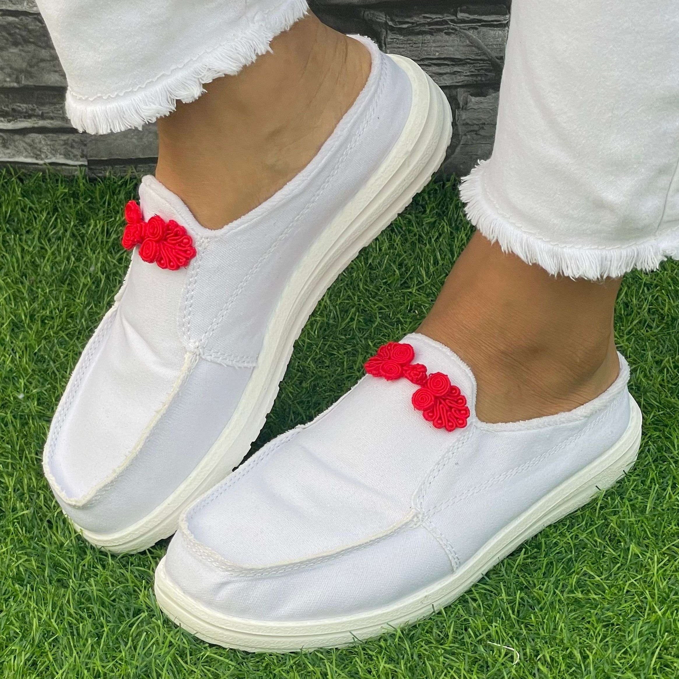Red Button Decor Flat Shoes Women's Shallow Mouth Casual Shoes