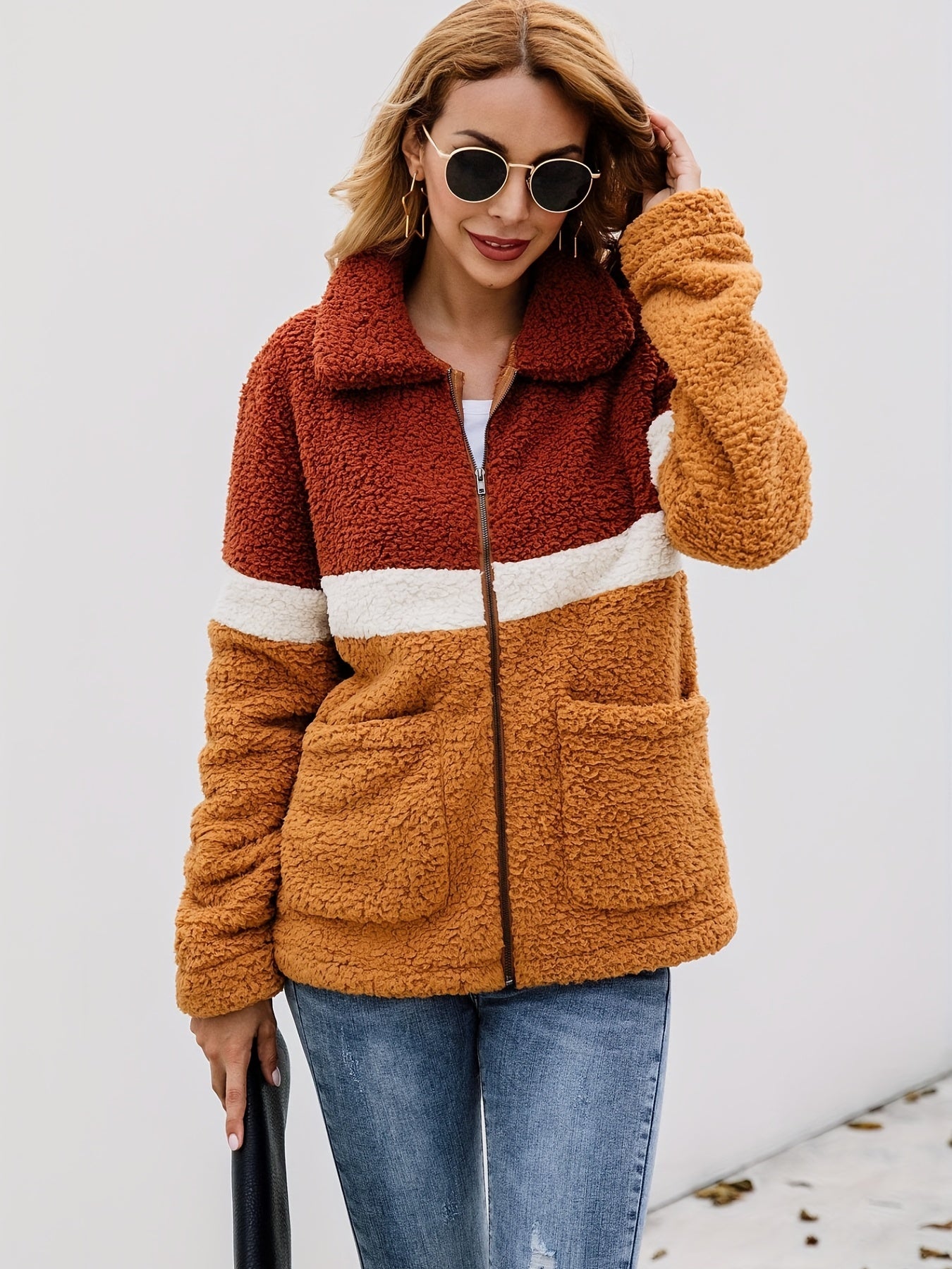 Patched Pockets Jacket Long Sleeve Fall Winter Casual