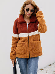 Patched Pockets Jacket Long Sleeve Fall Winter Casual