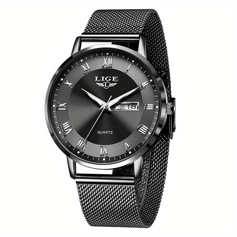 LIGE Rose Gold Ladies Watch Stainless Steel Mesh Bracelet Waterproof Quartz