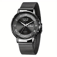 LIGE Rose Gold Ladies Watch Stainless Steel Mesh Bracelet Waterproof Quartz