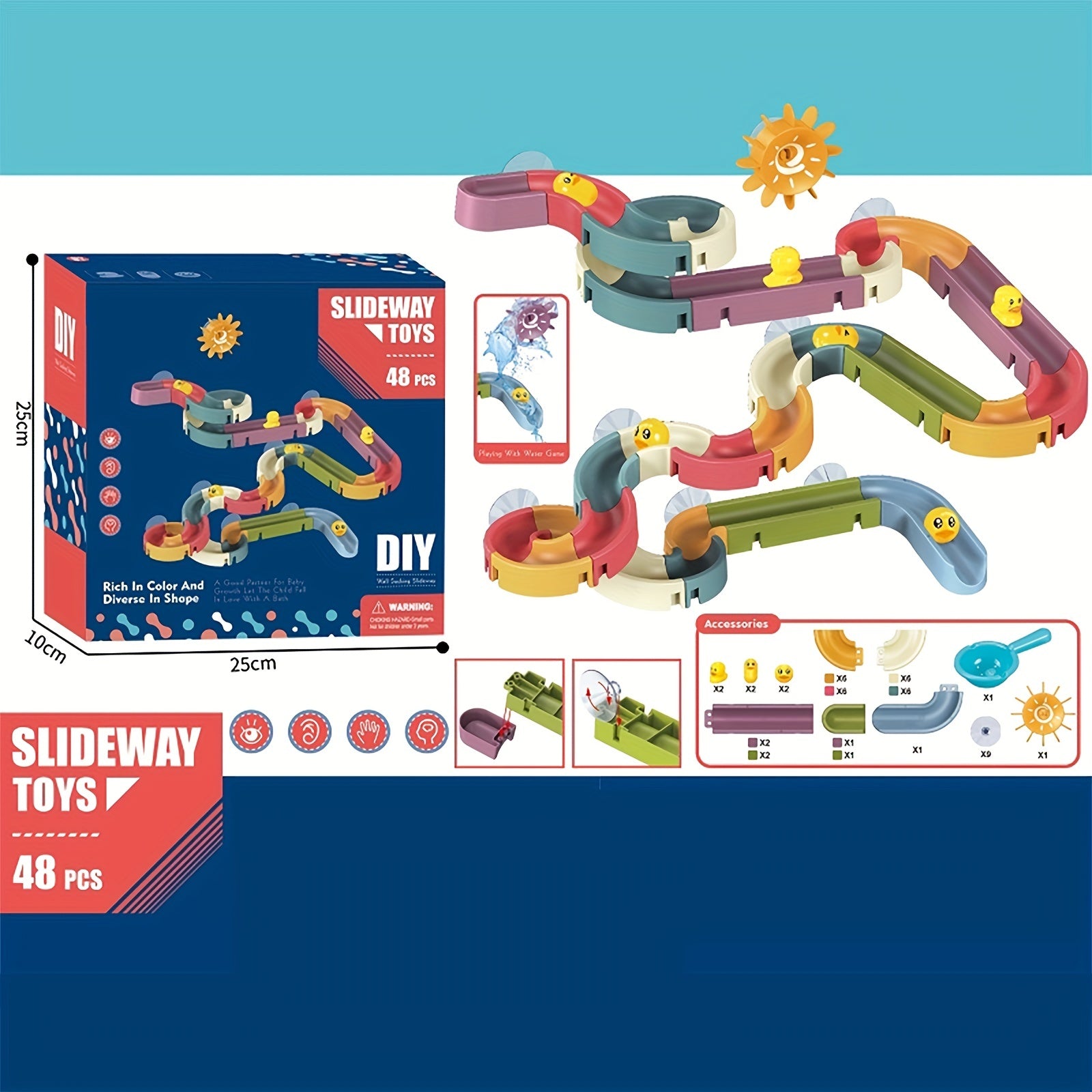 Duck Slide Bath Toys For Kids DIY Wall Track Building Set