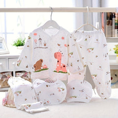 Newborn Baby 5pcs Outfit Pregnancy Cardigan Top Trousers Bib Hat Set
