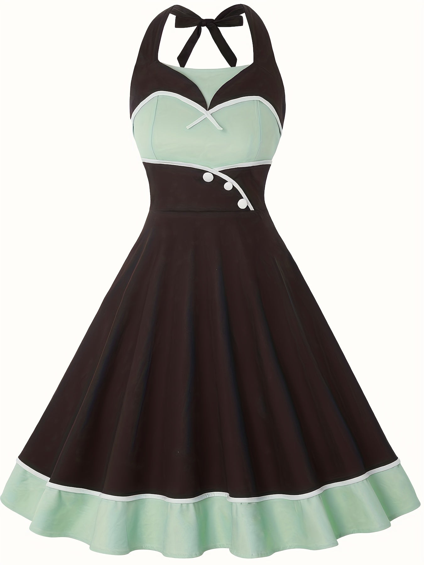 Vintage Halter Neck Backless Dress Women's Clothing