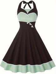 Vintage Halter Neck Backless Dress Women's Clothing