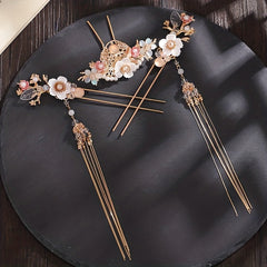 Chinese Bridal Wedding Accessories Set Floral U shaped Hairpin Earrings Set