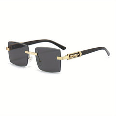 Men's Frameless Rectangular Sunglasses Retro PC Glasses