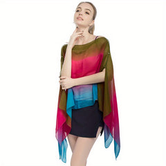 Faux Pearl Buckle Chiffon Shawl Gradient Sunscreen Wrap