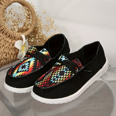 Geometric Graphic Canvas Slip-On Loafers Low Top Flat Shoes