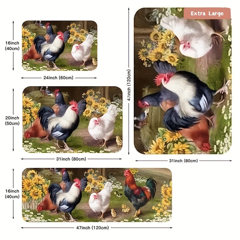 Rustic Rooster Kitchen Rug Soft Anti Fatigue Comfortable Mat