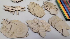Insect Wooden Crafts Kids Set with 30pcs Blocks 12 Watercolor Pens 30 Ropes