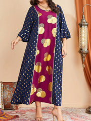 Boho Abaya Dress Women's Plus Golden Dot Print Layered Sleeve Maxi