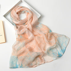 Lotus Print Thin Scarf Women's Shawl Head Wrap Windproof Bandana