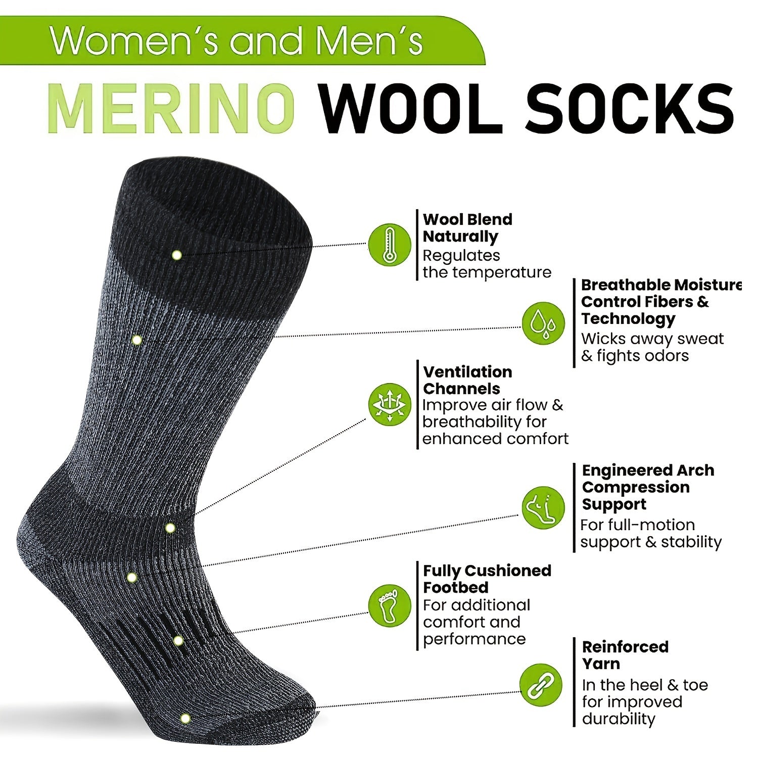 3 Pairs Men's Outdoor Wool Socks for Running Training Skiing
