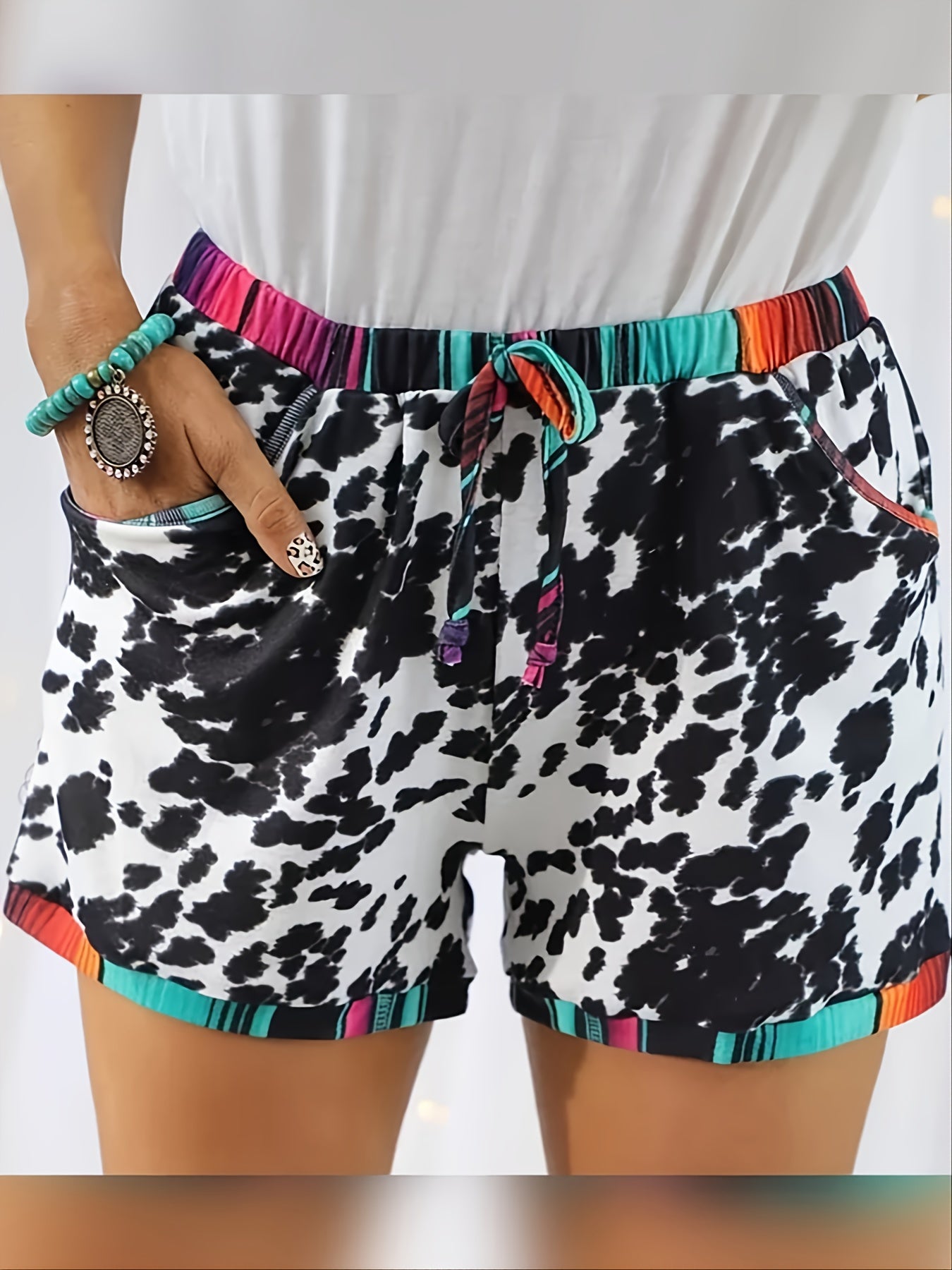 Leopard Print Elastic Shorts High Waist Casual Women's Clothing