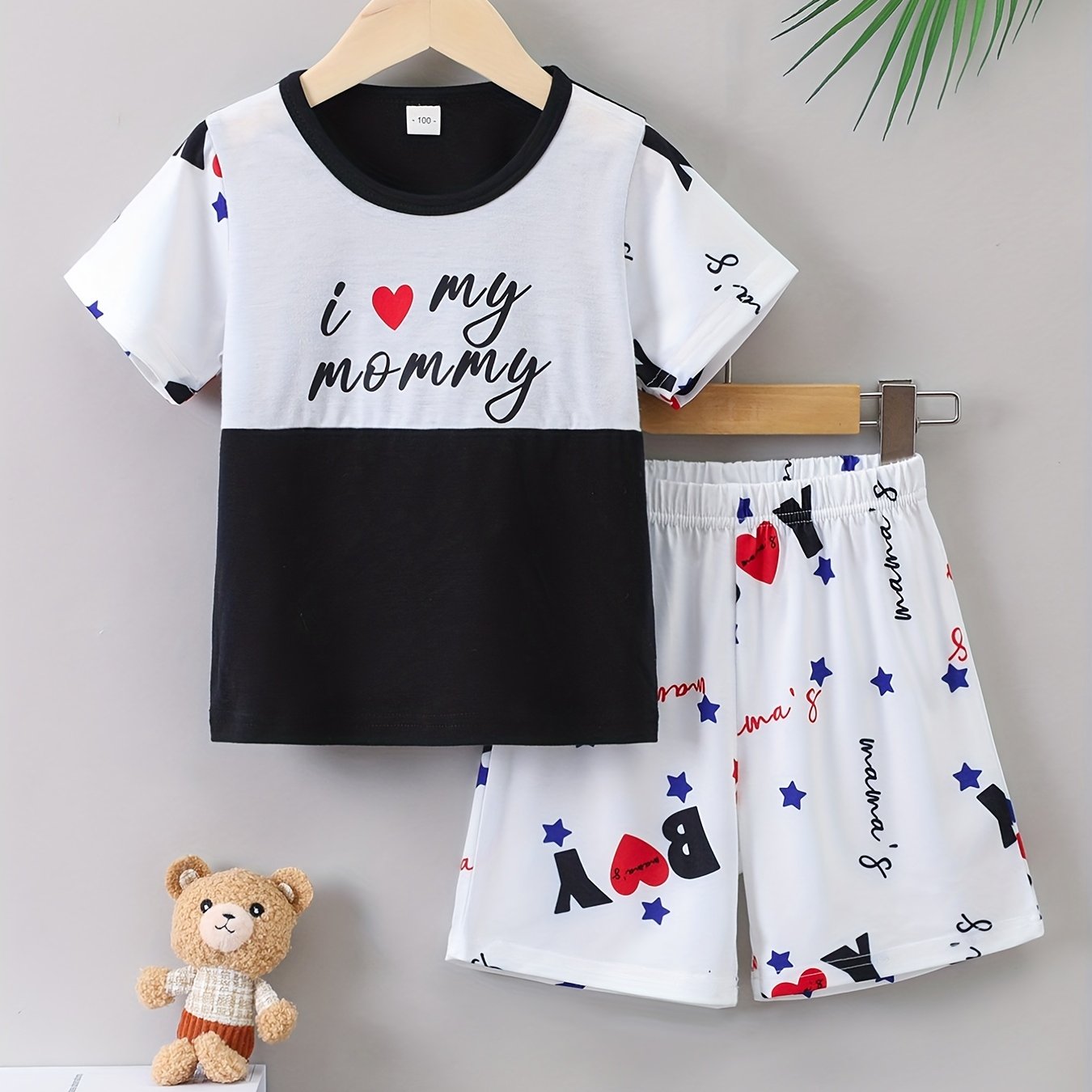 Boys Letter Print T Shirt and Shorts Set for Summer