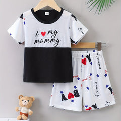 Boys Letter Print T Shirt and Shorts Set for Summer