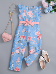 Toddler Girls Flowers Flutter Sleeve Rompers Wide Leg Jumpsuits