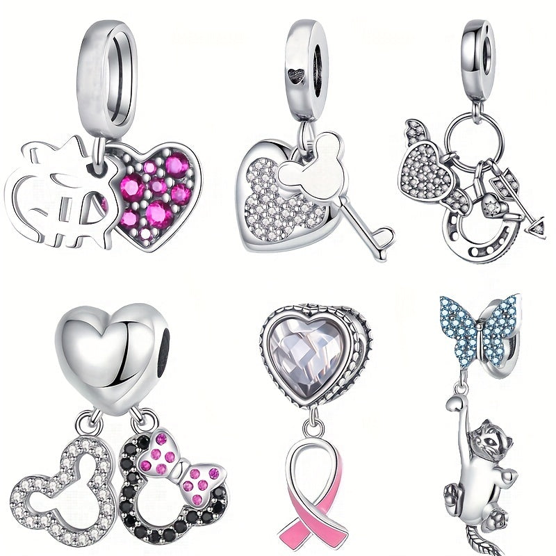 Heart Zircon Pendant Mouse Beads Charm for Necklaces