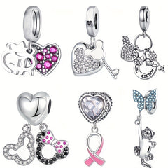 Heart Zircon Pendant Mouse Beads Charm for Necklaces