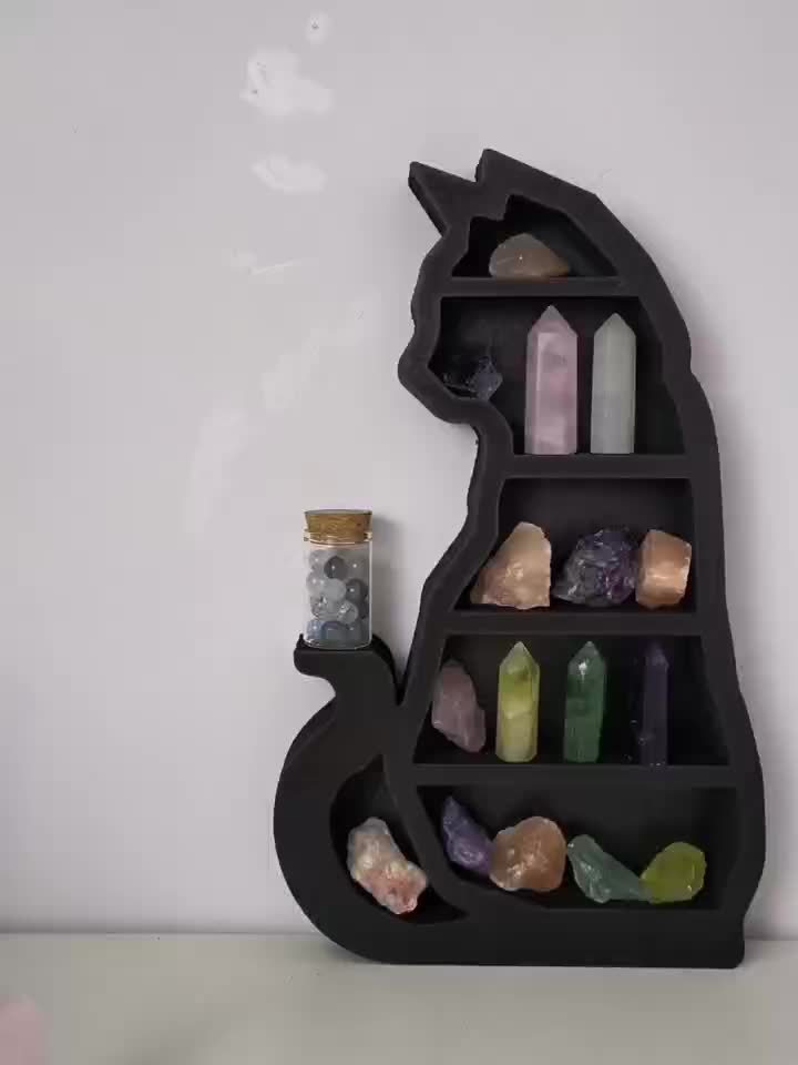 Short Tail Cat Crystal Holder Wooden Wall Mounted Crystal Rack Tabletop Desk Org