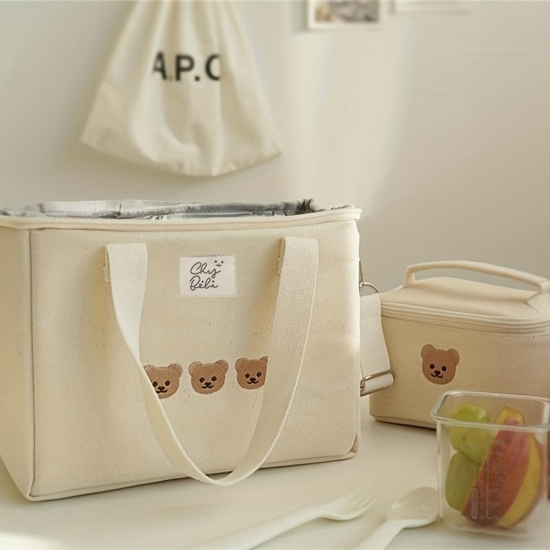 Bear Embroidery Insulated Mommy Bag Multifunctional Mother And Baby Bag