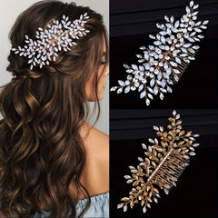 Crystal Leaf Bridal Hair Comb Alloy Wedding Accessory