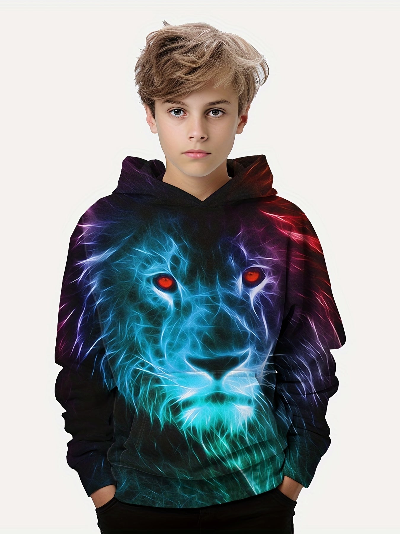 Stylish Lion 3D Print Boys Hooded Sweatshirt For Spring Fall Kids