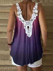 Gradient Lace Splicing Ruched Tank Top Sleeveless Cami