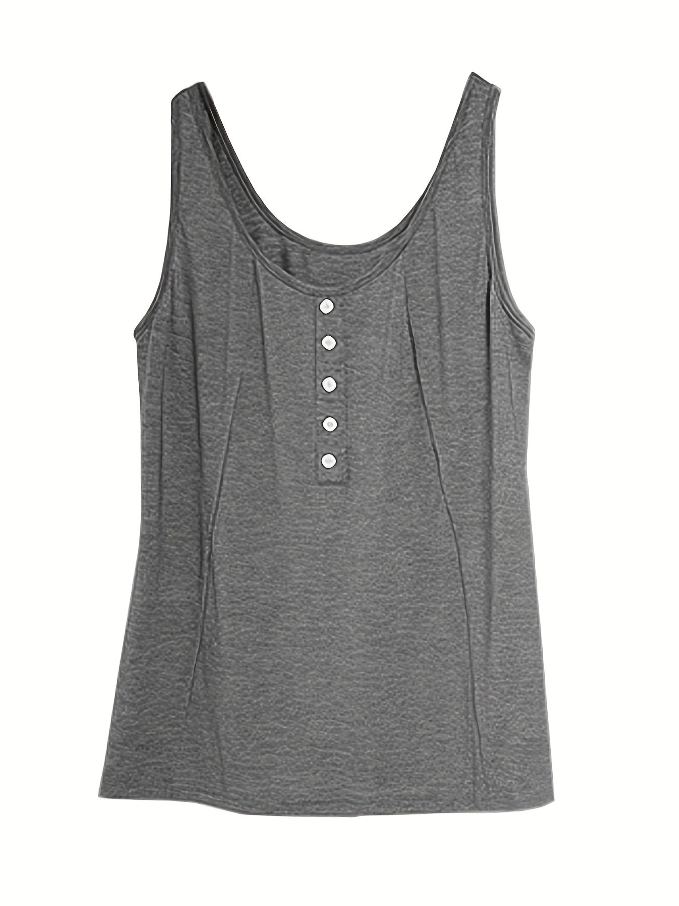Button Decor Tank Top Sleeveless Round Neck Loose Casual Summer